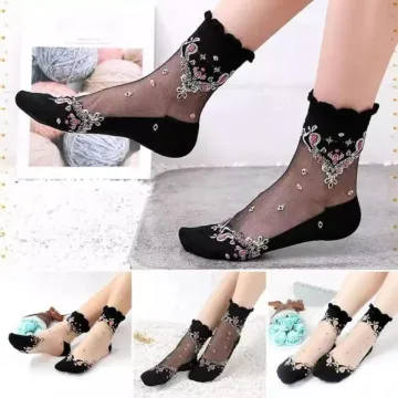 1 pair Women Floral Pattern Breathable Socks